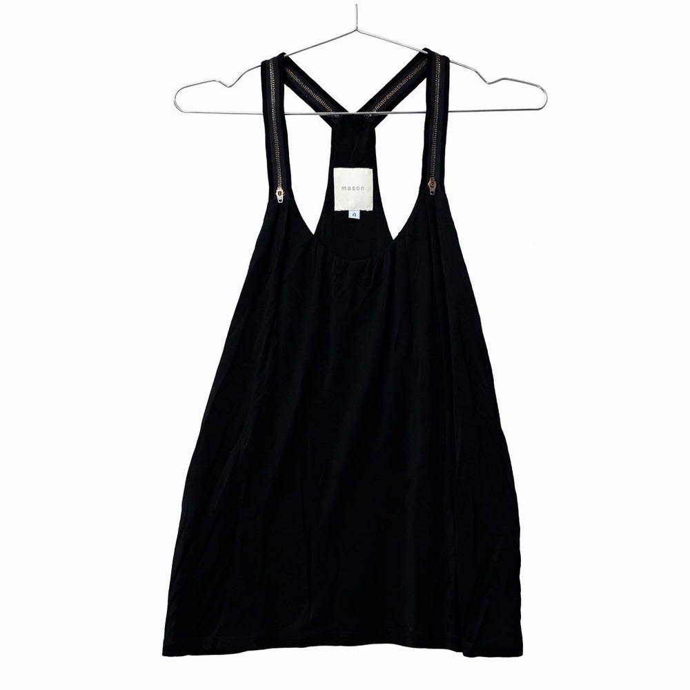 Mason Michelle Mason Top Womens 4 Black Zipper Strap Racerback Tank Sleeveless